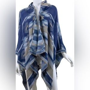 BCBG - BCBGeneration - Blue & Tan Hooded Poncho / Shawl